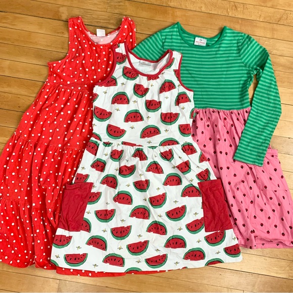 Hanna Andersson Dress Bundle Lot Watermelon Ladybug Three Piece 150cm 12Y - Picture 1 of 6